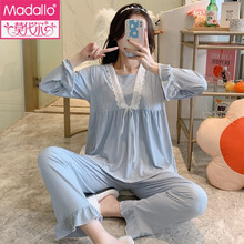 莫代尔新品ゞ舒适好穿.纯棉月子服5月份春秋产后春夏季薄款哺乳6孕妇睡衣4透气7 C0024蓝色方领 M码【建议体重105斤以内】