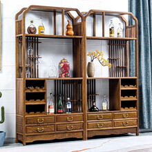 寻古红木家具非洲鸡翅木（学名：非洲崖豆木）酒柜架实木新中式客厅隔断柜边柜层架置物架展示架酒水柜O 一对：长196*宽32*高198cm