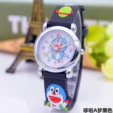 儿童手表女孩男孩韩版时尚小学生女童可爱男女款KT猫米奇小孩手表 【多啦A梦黑色】