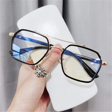 美泰龙变色眼镜男潮防辐射抗蓝光近视可配度数陈伟霆同款眼镜框双梁复古眼睛 黑金框 镜架+无度数防蓝光镜片