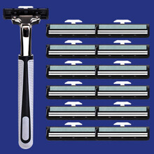 【升级版】双层剃须刀手动刮胡刀剃须刀片刮胡刀头胡子刀男刮毛刀 【惠】1刀架12刀片