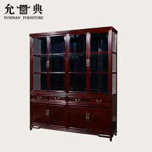 允典红木家具非洲花梨（学名：刺猬紫檀）明式四门酒柜全实木风车木中式经典白酒红酒四门酒柜酒橱陈列展示柜 黑紫色 4门
