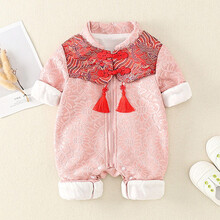中国风网红汉服公主服装女婴儿连体衣新生儿女宝宝爬爬服唐装百天周岁礼服抓周服邦诗婕黎摄影古典旗袍哈衣服 唐装粉色B款 90码