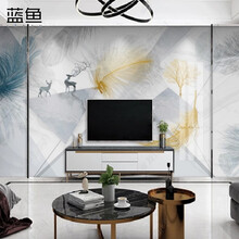 蓝鱼（LANYU）8D大理石麋鹿壁纸客厅沙发电视背景墙布 北欧简约方块墙纸壁画 凹凸壁画-5D