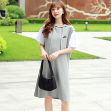 孕妇装夏装连衣裙2021新款夏短袖裙子洋气夏季孕妇裙潮妈 灰色--单件裙子 M