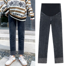 敏潮格伦孕妇裤子秋季外穿长裤时尚潮妈黑色牛仔裤直筒裤春秋款九分裤秋装 黑色 M