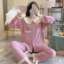 开衫月子服春秋家居产后哺乳产妇夏季薄款孕妇睡衣4月份3喂奶套装k 071香蕉粉 XL【120-140斤】