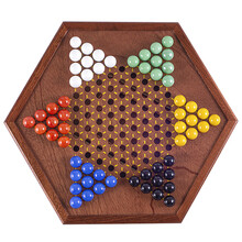 跳棋儿童木制跳棋盘陶瓷球玛瑙珠亲子大号老式玻璃跳棋子 抽屉棋盘+72颗16MM陶瓷球