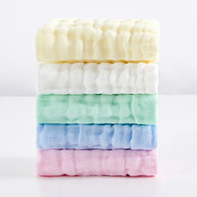 洁玉 纯棉毛巾 儿童洗脸巾吸水速干柔软家用面巾全棉童巾 素雅纱布方巾5条装 粉2 /绿3