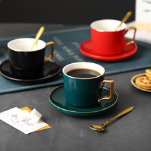 竹木本记 咖啡杯套装欧式金边轻奢创意陶瓷杯碟勺北欧风咖啡杯下午茶具 红色