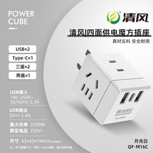 清风魔方USB插座转换器插头多功能无线排插面板多孔不带线电插板 usb款TYPE-C 白色