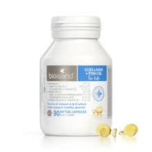 国际	佰澳朗德Bio island 澳洲原装进口 儿童宝宝 婴幼儿 婴儿营养0-6个月 鳕鱼肝油 鱼油 DHA软胶囊 90粒*1瓶