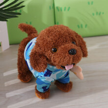 儿童电动毛绒玩具狗狗会唱歌会叫电子仿真泰迪牵绳走路小狗男女孩 迷彩蓝 走路扭PP+99首歌+电池款