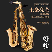 法国·海博瑞恩萨克斯 降E调中音萨克斯风管乐器初学者考级儿童成人专业演奏乐队通用龙版雕花双筋刘款可选 亮金色-通透好吹