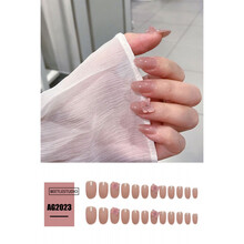 茹诗妮 奶茶纯色方头指甲贴片美甲成品中长款超闪钻日系镶钻裸色假指甲片 AG2023