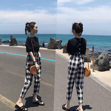 韵暖香 哺乳装外出时尚套装夏季辣妈款哺乳衣外穿产后显瘦哺乳期喂奶衣两件套潮妈 黑色 L