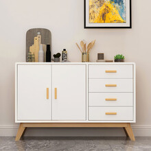 实木家具客厅斗柜简约现代彩色柜子储物柜卧室边柜收纳柜轻奢斯帕克 大款双门四斗纯白色 把手款 整装