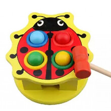 砸地鼠玩具 木质儿童打地鼠玩具幼儿一岁宝宝敲打玩具1-2-3周岁女孩男孩 瓢虫敲球台