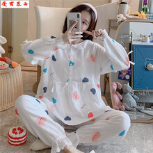 爱茵慕西月子服夏季薄款纯棉纱布孕妇睡衣夏天透气吸汗产妇产后喂奶哺乳衣春秋 ALQE36840 M码 (推荐体重80-100斤左右)