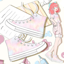 艾米与麦麦2021夏季新款日系渐变色帆布鞋女潮鞋ins原宿风百搭学生高帮板鞋冰淇淋渐变风休闲鞋 冰淇淋渐变 37码 鞋型偏瘦/可选大一码