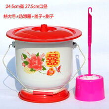 铁小痰盂女搪瓷尿桶大人尿盆带盖防臭家用起夜桶老人卧室加厚尿壶 搪瓷特大号送防滑圈+刷子 配 盖