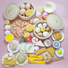 儿童过家家厨房玩具宝宝仿真食物套装早教蒸笼做饭早餐男孩女孩 早点62件(如图)