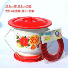 铁小痰盂女搪瓷尿桶大人尿盆带盖防臭家用起夜桶老人卧室加厚尿壶 搪瓷大号送防滑圈+坐垫 配盖子