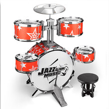 2021儿童生日礼物大号架子鼓儿童初学者爵士鼓玩具打鼓乐器1-3-6岁男孩宝宝鼓礼物抖音网红 特大号5鼓纸板围红星+鼓谱音符贴 配凳子鼓架可调节