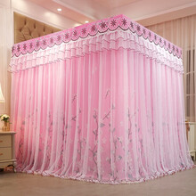 巢享 双层宫廷蚊帐加密遮光防尘床帘床幔加厚双杆螺纹支架公主风纹账1.5米1.8m床双人家用2.0帐子 三生花 1.5*2.0米床