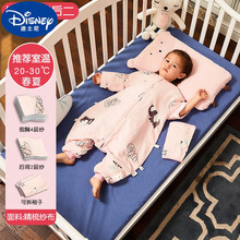 【商场同款】迪士尼高档品牌纱布睡袋0-4岁婴儿春秋薄款宝宝睡袋儿童夏天分腿四季通用款夏季防踢被 纱布前四后二粉小象 S码(适合身高65-75cm)0-1岁