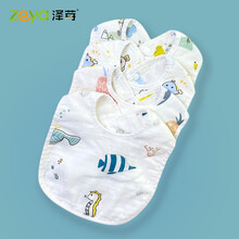 泽芽 婴儿口水巾U型防水围嘴夏季薄款纯棉水洗纱布宝宝围兜新生儿吐奶按扣口水兜 4层薄款高密纱(防水款)4条 适合王子(随机颜色)