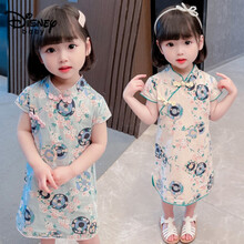 迪士尼（Disney）女童连衣裙夏季儿童旗袍裙2021年新款中国风小孩刺绣裙子洋气夏潮 米白色 120