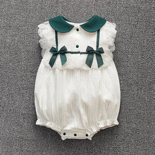 布布谷婴儿包屁衣夏装新生儿满月百天可爱萌公主三角哈衣女宝宝夏季薄 白蕾丝绿蝴蝶结三角 66cm