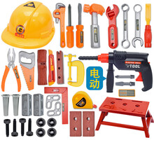 2021新款儿童修理工具箱玩具套装拧螺丝刀电钻过家家维修工具宝宝男孩 网袋装39件套电动钻和帽子