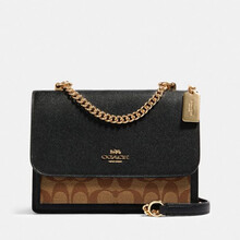 蔻驰 COACH 奢侈品 女士小号PVC配皮单肩斜挎链条包棕色配黑色 91019 IMCBI