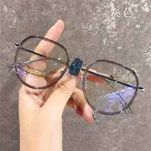 御歌近视眼镜女网红款不规则多边形双色眼睛框架男可配度数护目镜平光镜防蓝光辐射 灰色 配1.56非球面防辐射防蓝光镜片