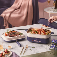 小熊（Bear）电烧烤炉烤肉锅 家用多功能料理锅电烤炉 烤涮一体电火锅鸳鸯锅 可拆卸烤肉锅 DBC-C18K1【企业专享】