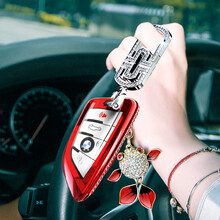 2021款适用宝马钥匙套5系3系x2x5女x1x3x4套530扣525li汽车325li壳1系刀锋2 B款魅力红+金鱼+钻扣