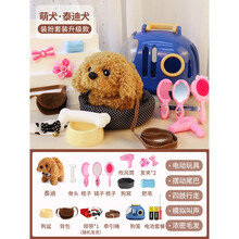 2021新款儿童玩具狗狗走路会叫婴儿仿真电动毛绒小狗会发声男孩宠物狗女孩 豪华升级款-泰迪【手提笼子+狗窝+宠物装扮配饰】 【电池款】赠送电池+螺丝刀【收到即玩】