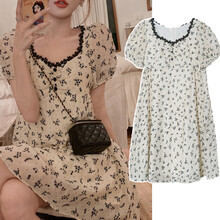 敏潮格伦2021夏新款孕妇时尚韩版撞色碎花连衣裙小众设计感小个子娃娃裙子 图片色 XL