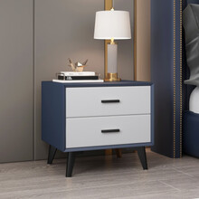 皮床头柜简约ins实木铁艺整装储物卧室现代北欧轻奢网红简易小型 雾霾蓝+白色50cm 整装