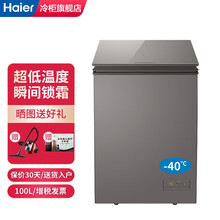 （Haier）海尔冰柜家用 超低温小冰柜单温冷藏冷冻卧式冷柜 深冷冻冰柜-40° 风冷减霜 100升 -40度低温 玻璃面板
