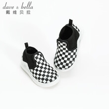 戴维贝拉2021秋季新款男女宝宝帆布鞋洋气格子儿童小童套脚休闲鞋 黑白格 135（鞋内长13.5cm）