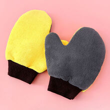 洗车手套加绒擦车手套冬季擦车神器抹布车用手套双面加厚清洁工具 洗车熊掌手套-黄灰色 4只装