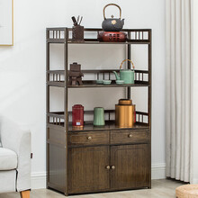 申传中式茶柜茶叶架落地多层茶架子家用小型茶叶柜茶具展示置物收纳架 三层70双抽【护栏置物架】