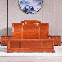 万锦福红木家具缅甸花梨（学名：大果紫檀） 卧室中式双人床1.8米  成人实木床 婚床 古典大床 新中式双人床1.8米