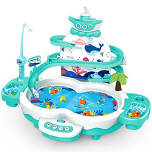 钓鱼玩具 宝宝电动旋转磁性戏水捕鱼套装 亲子互动捞鱼游戏 男孩女孩2-3-6岁儿童礼物 磁悬浮多功能钓鱼台绿色
