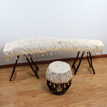 古筝罩防尘琴罩新古典盖布遮盖琴套防尘布罩子文艺典雅配件通用款 雕花金珠-粉色(165cm长度古筝罩+凳套)