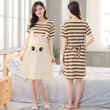 惠戈尔【孕期+哺乳】孕妇睡裙喂奶衣可外穿睡衣夏季女式短袖哺乳衣月子服产后喂奶薄款夏天睡裙连衣裙 萌萌女孩裙 XXL