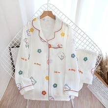 十月结晶同款 月子服棉纱绉布套装大码月子服水洗双层纱布喂奶睡衣侧开春夏新款 XLN-卡通熊月子服 白 M